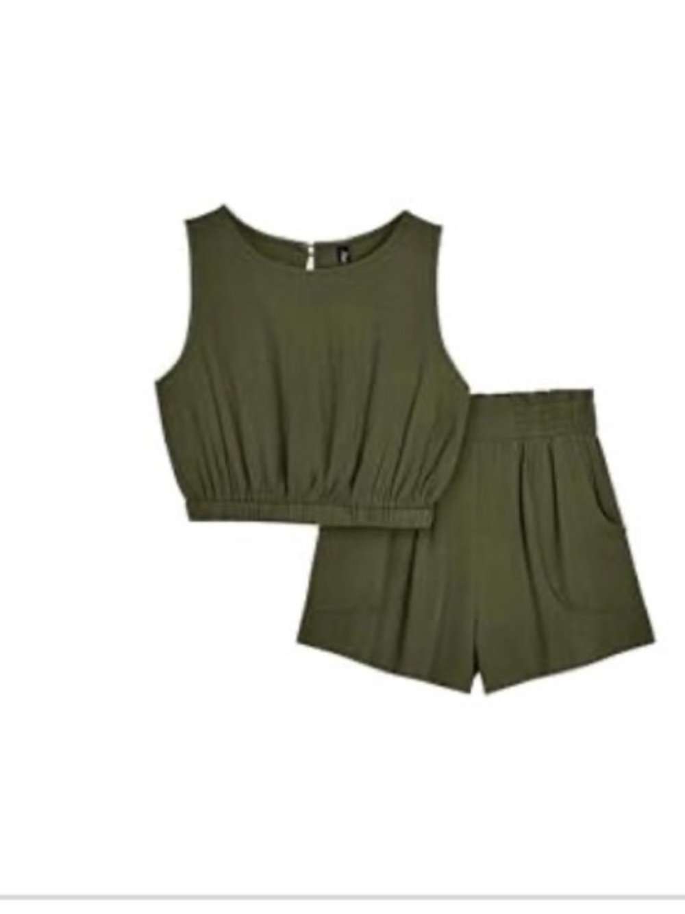 Automet Olive Green Two-Piece Tank Top and Shorts Set